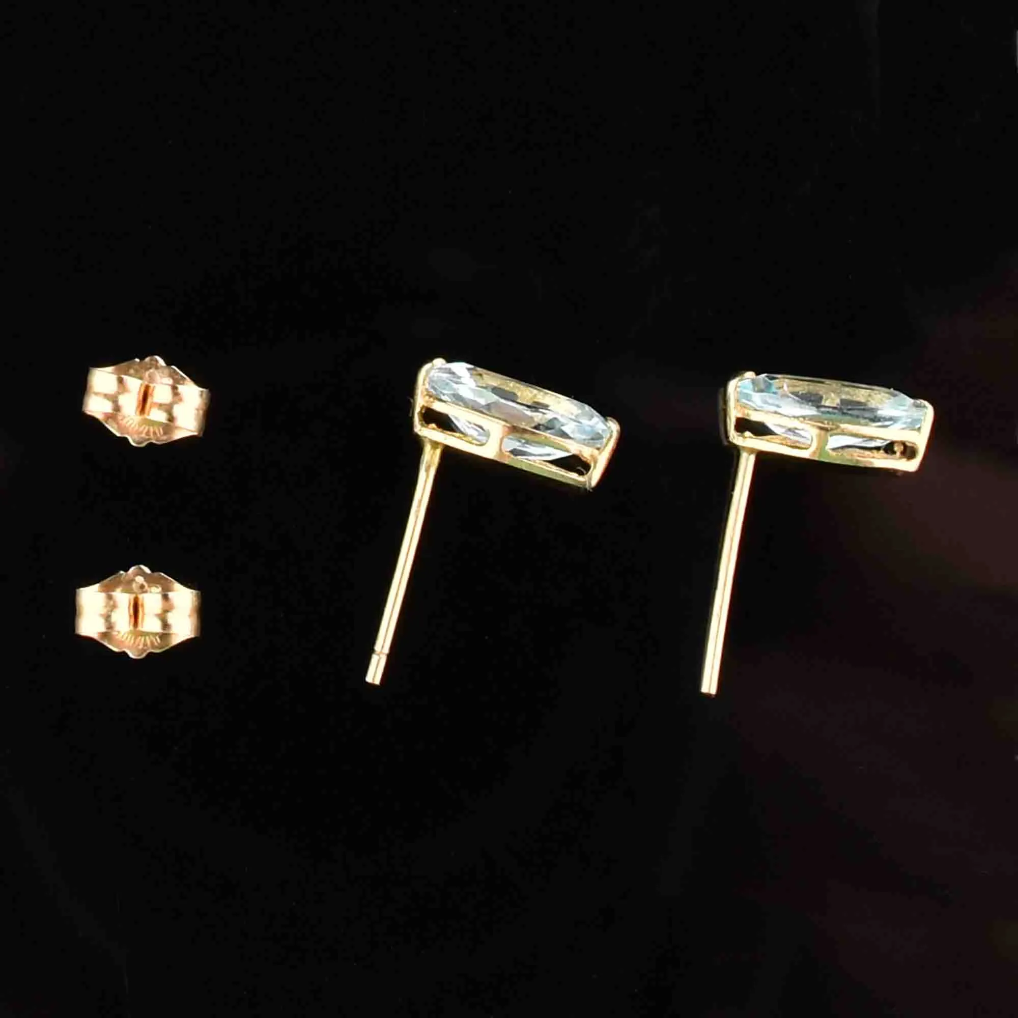 Vintage 10K Gold Marquise Cut Aquamarine Post Earrings