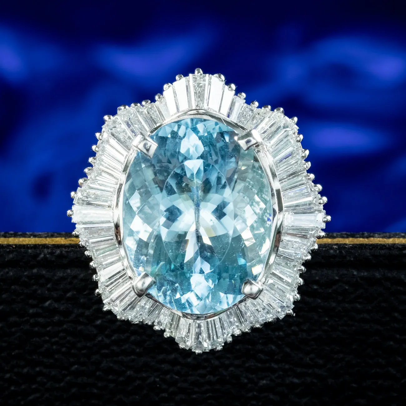 Vintage Aquamarine Diamond Cocktail Ring 13.92ct Aqua 2.95ct Diamond With Cert