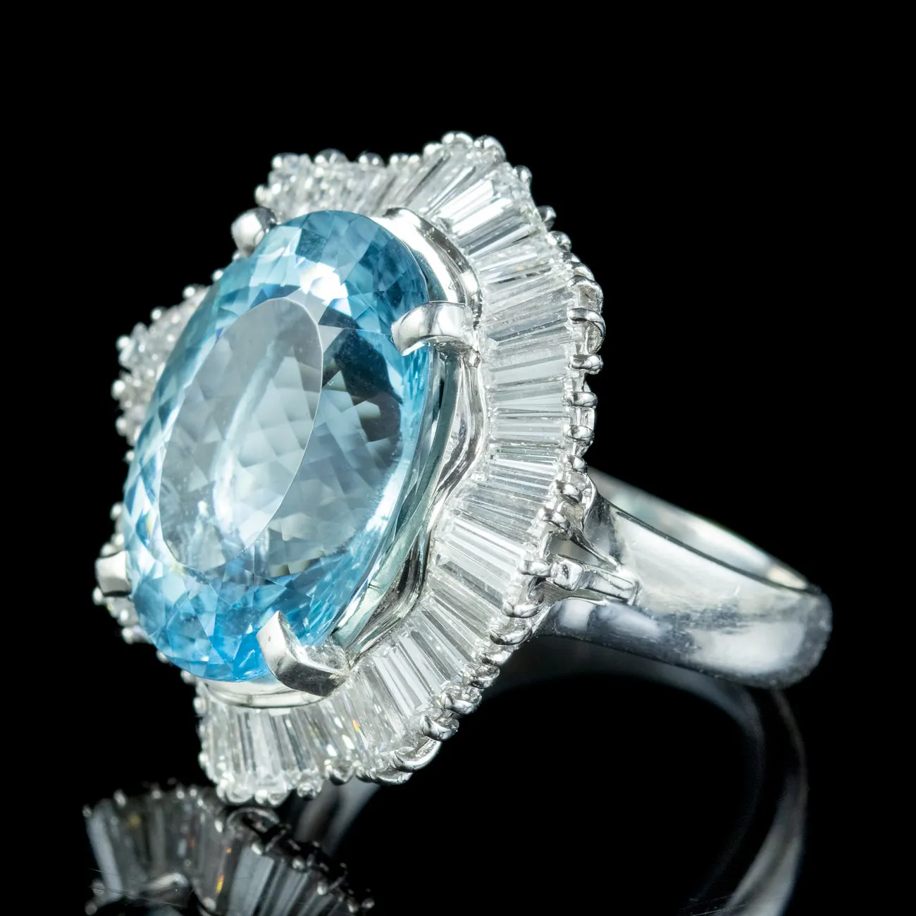 Vintage Aquamarine Diamond Cocktail Ring 13.92ct Aqua 2.95ct Diamond With Cert