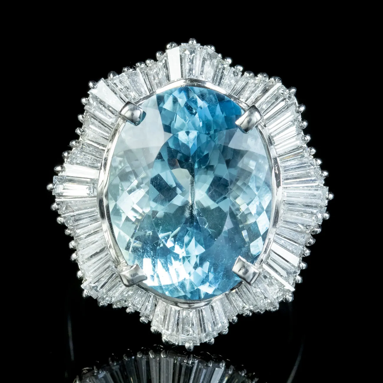 Vintage Aquamarine Diamond Cocktail Ring 13.92ct Aqua 2.95ct Diamond With Cert