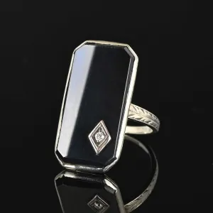 Vintage Diamond Onyx Ring 14K White Gold