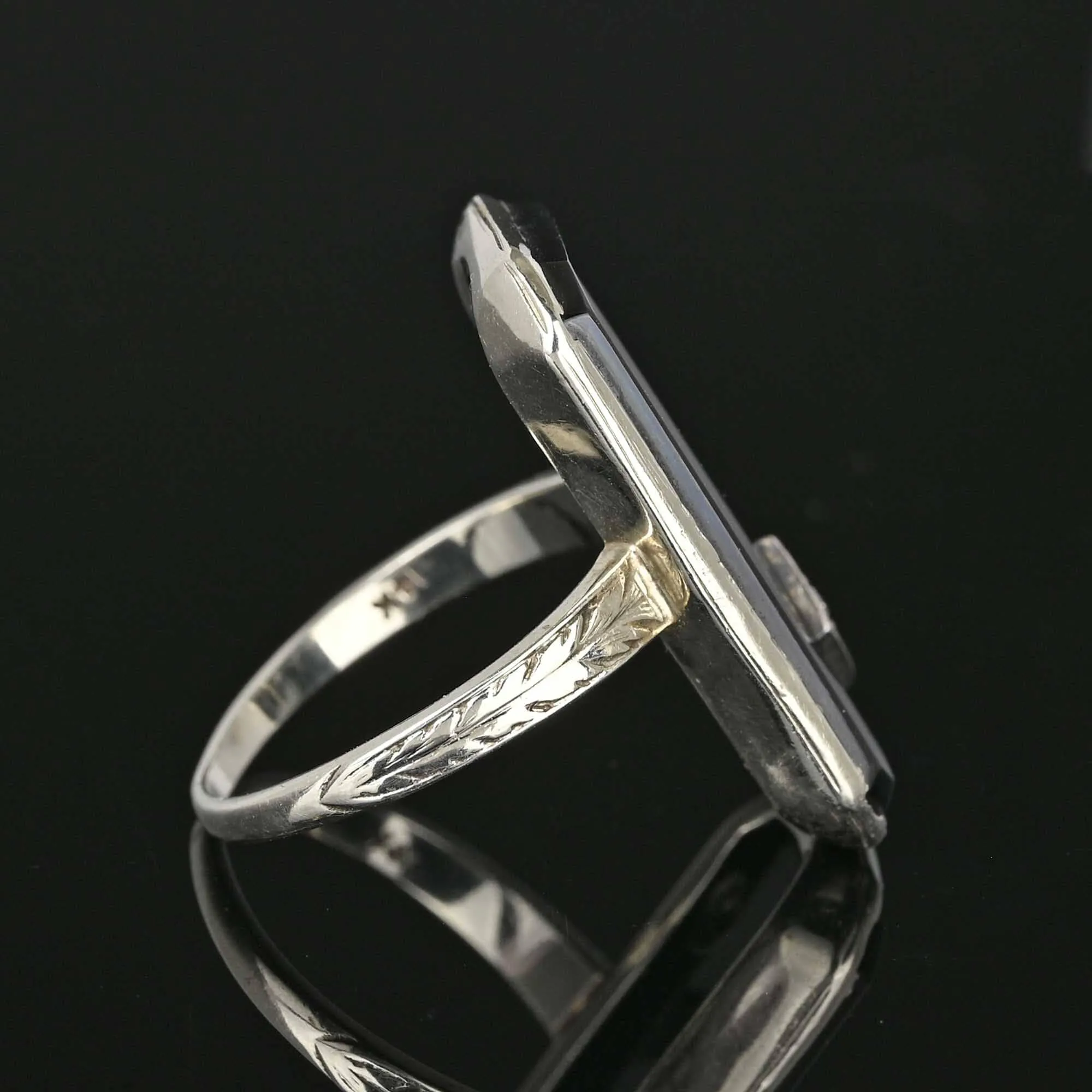 Vintage Diamond Onyx Ring 14K White Gold