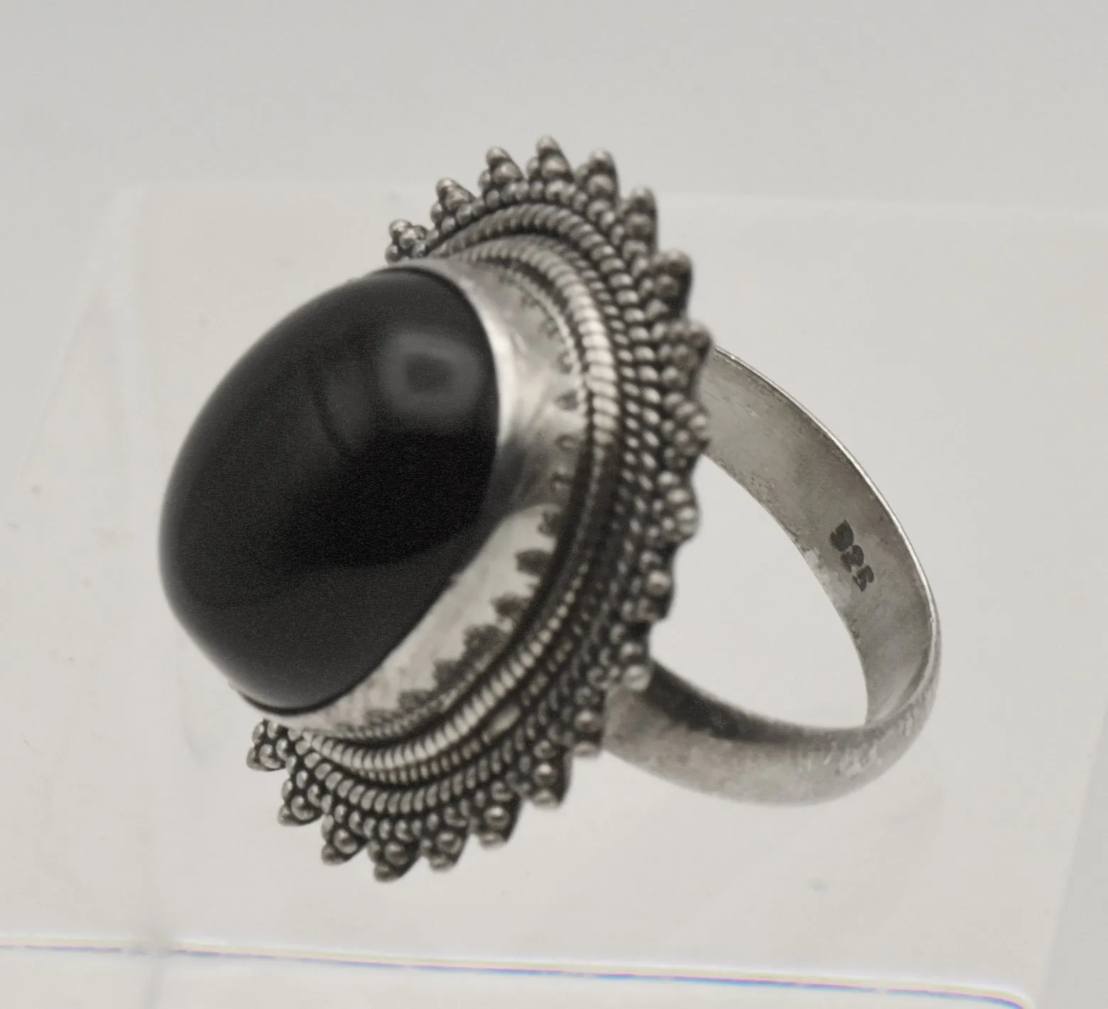 Vintage Handmade Sterling Silver Black Onyx Ring - Size 6