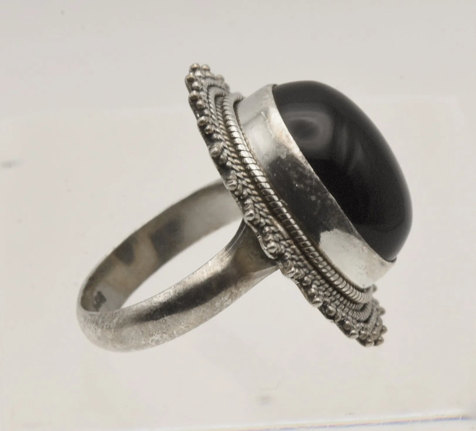 Vintage Handmade Sterling Silver Black Onyx Ring - Size 6