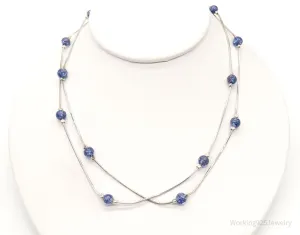 Vintage Italian Blue Glass Beads Modernist Sterling Silver Necklace