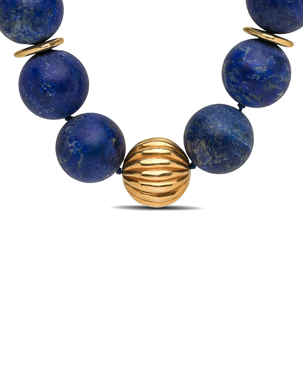 Yellow Gold Matte Lapis Lazuli Large Bead Necklace