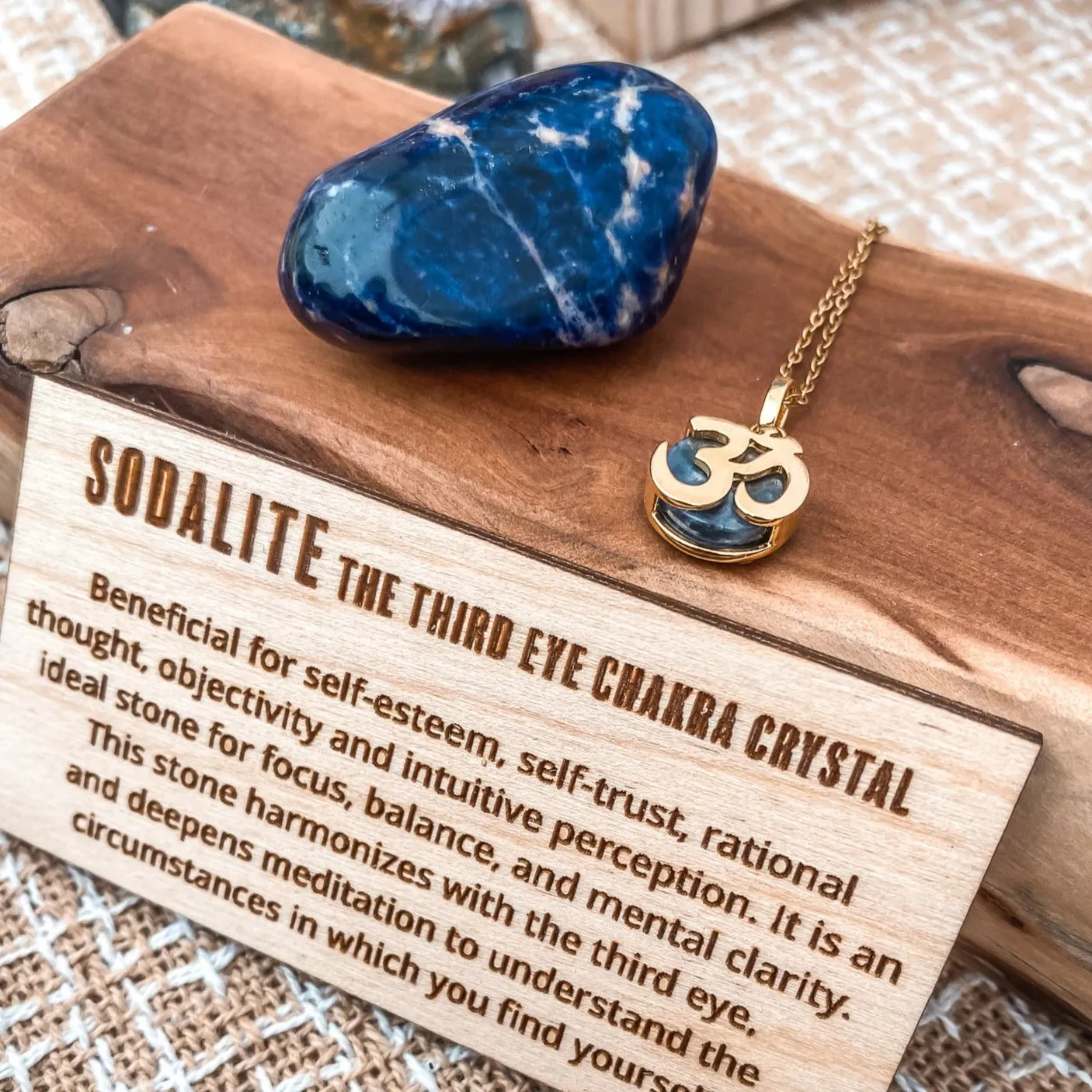 Yoga OM Gold Charm Necklace in Sodalite