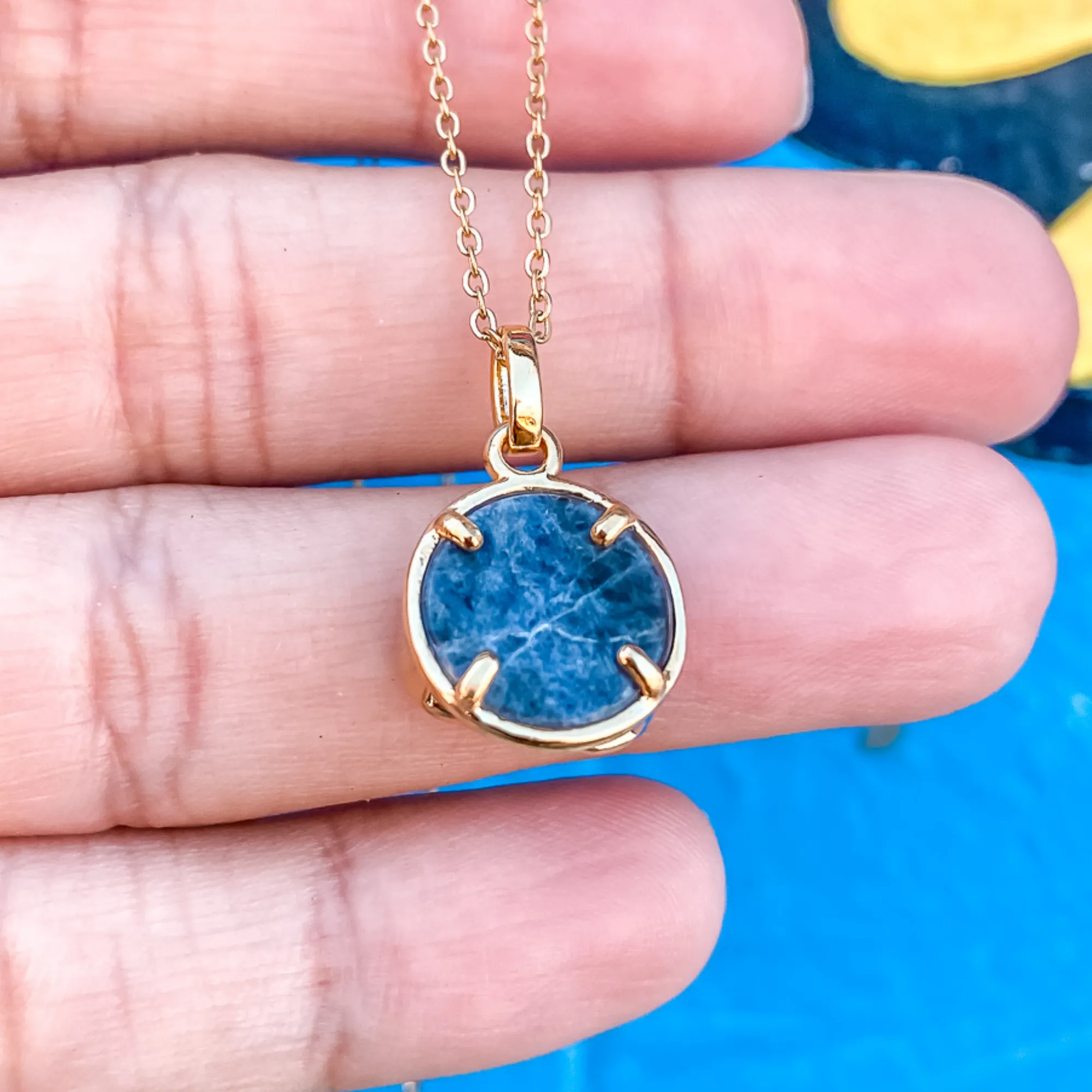 Yoga OM Gold Charm Necklace in Sodalite