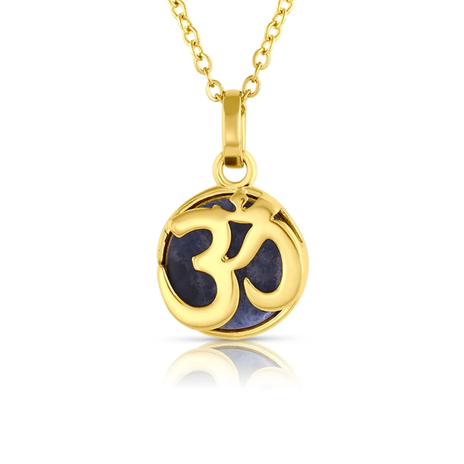 Yoga OM Gold Charm Necklace in Sodalite